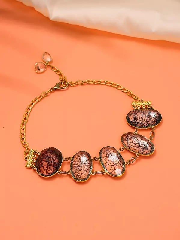 exotic india Oval Shape Faceted Rutile Quartz Choker Necklace 