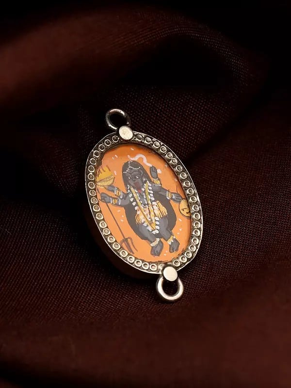 Exotic India Oval Shape Hand-Painted Goddess Kali Pendant 