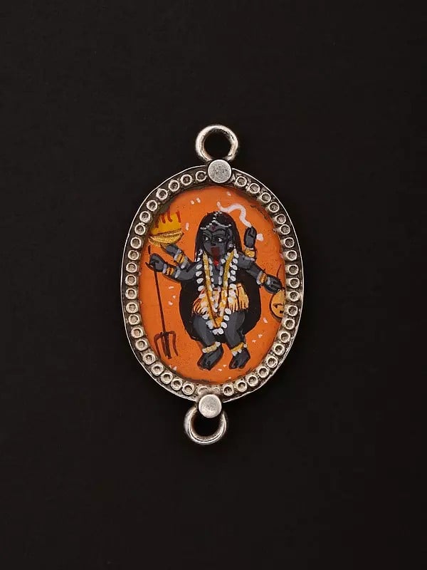 exotic india Oval Shape Hand-Painted Goddess Kali Pendant 