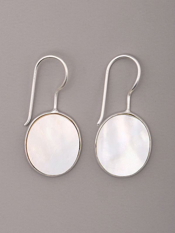 Exotic India Oval Shape Mother Of Pearl Hook Earrings 