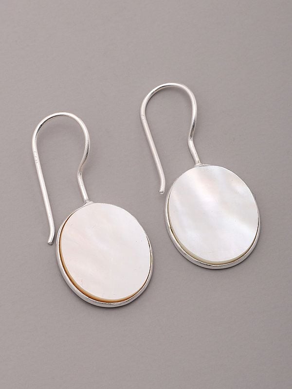 Exotic India Oval Shape Mother Of Pearl Hook Earrings 