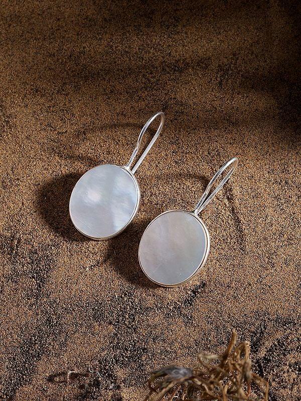exotic india Oval Shape Mother of Pearl Hook Earrings 