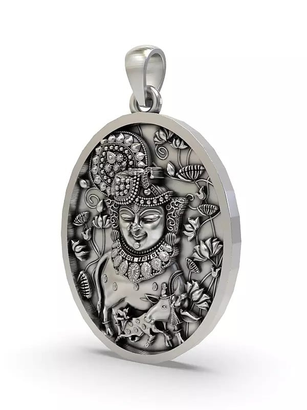 Exotic India Oval Shape Shrinathji Sterling Silver Pendant 