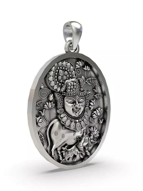 Exotic India Oval Shape Shrinathji Sterling Silver Pendant 