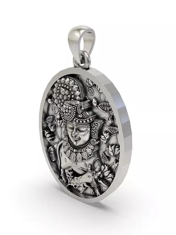 Exotic India Oval Shape Shrinathji Sterling Silver Pendant 