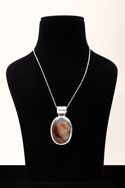 exotic india Oval Shape Sterling Silver Pendant with Carnelian Gemstone 
