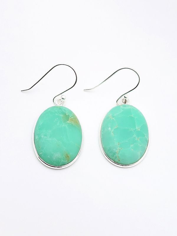exotic india Oval Shaped Chrysoprase Gemstone Hook Earrings