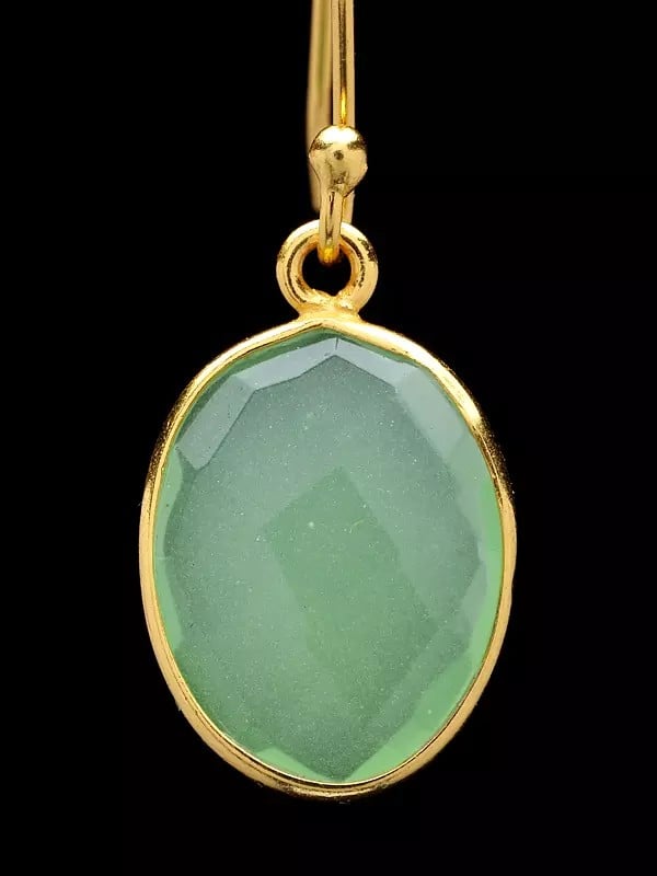 Exotic India Oval Shaped Faceted Prehnite Chalcedony Earrings 