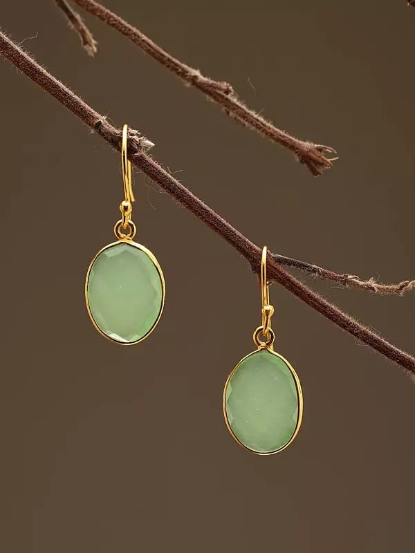 exotic india Oval Shaped Faceted Prehnite Chalcedony Earrings 