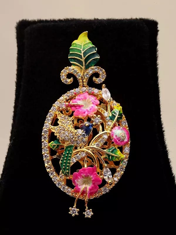 Exotic India Oval Shaped Floral Design Pendant And Earrings Set 