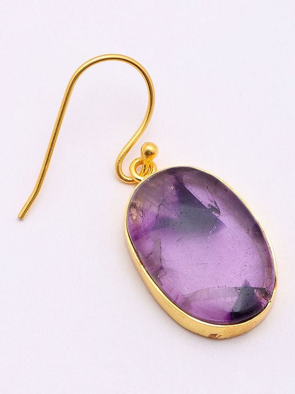 Exotic India Oval Shaped Star Amethyst Hook Earrings