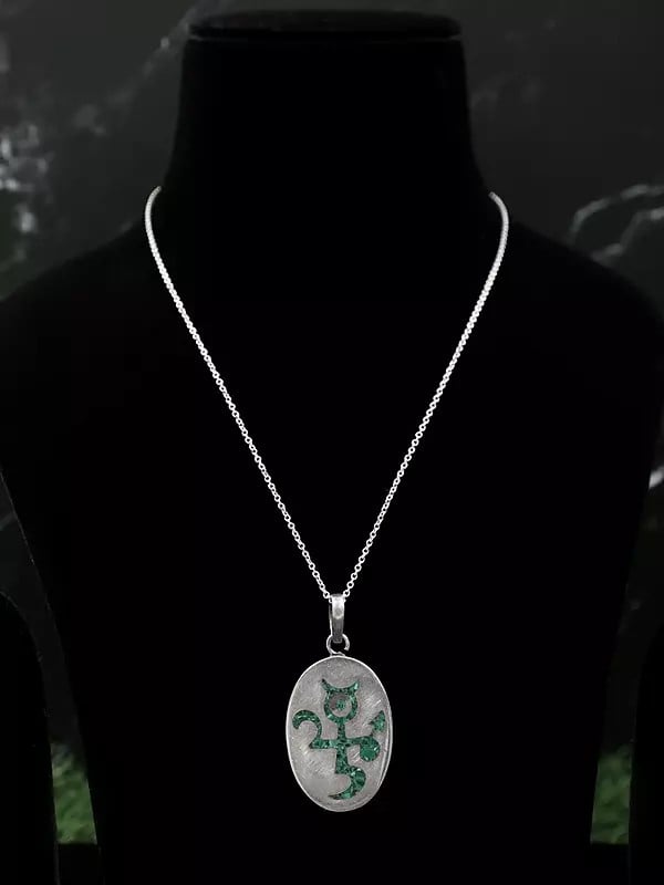 Exotic India Oval Sterling Silver Pendant | Sterling Silver Jewelry 