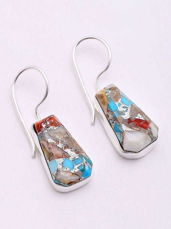 Exotic India Oyster Copper Turquoise Dangle Earrings 