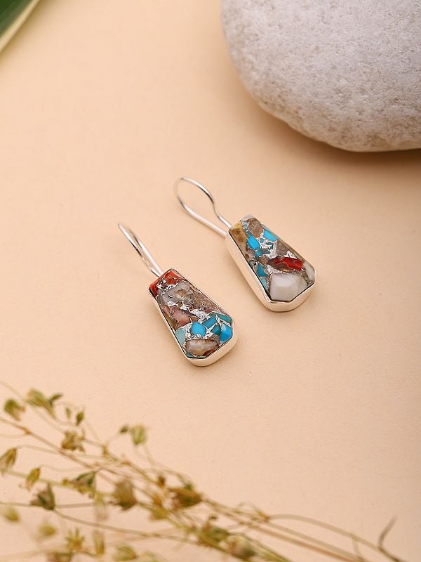 Exotic India Oyster Copper Turquoise Dangle Earrings 