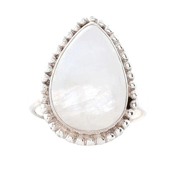 Exotic India Paan Shape Sterling Silver Ring With Rainbow Moonstone 
