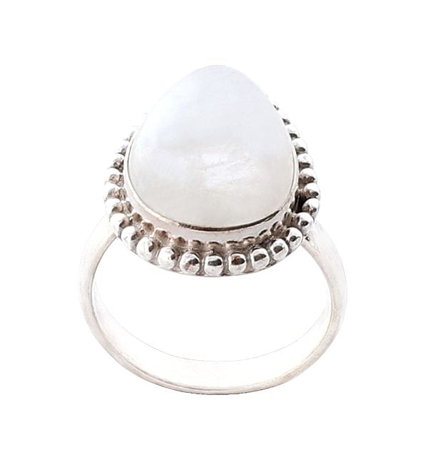 exotic india Paan Shape Sterling Silver Ring with Rainbow Moonstone 