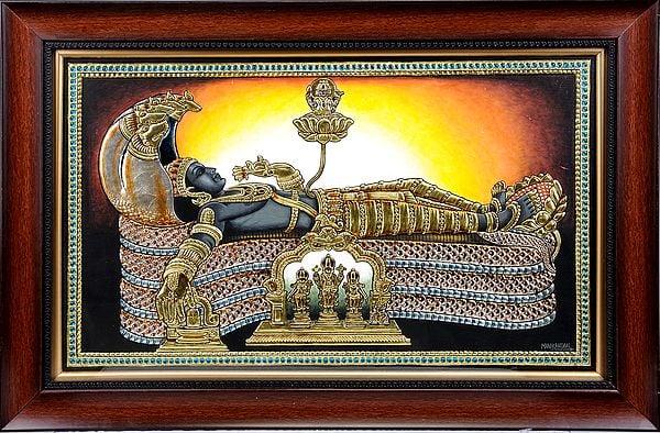 exotic india Padmanabha Swami Framed Tanjore Painting - Traditional Colors with 24 Karat Gold 