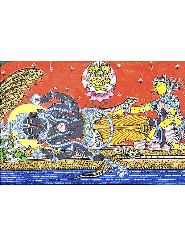 Exotic India Padmanabha Swamy (Shesha-Shayi Lord Vishnu) | Pattachitra Painting