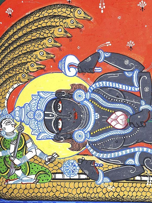 Exotic India Padmanabha Swamy (Shesha-Shayi Lord Vishnu) | Pattachitra Painting