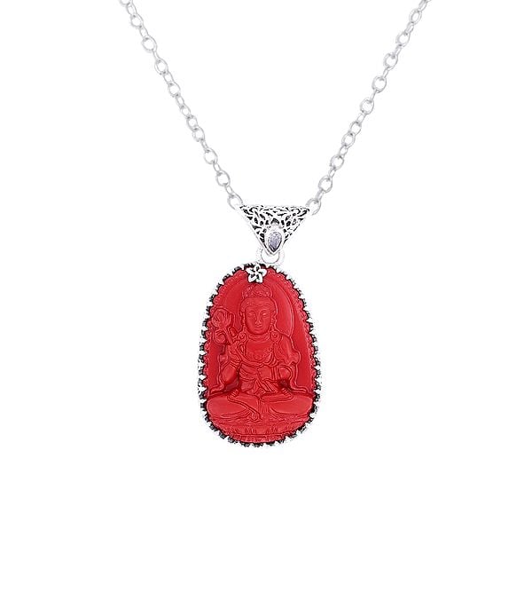 exotic india Padmapani Buddha Pendant made with Sterling Silver 