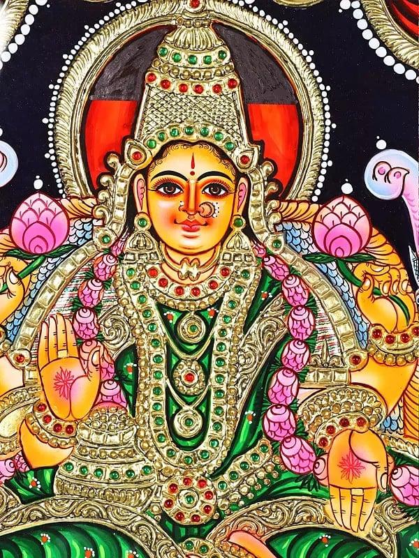 Exotic India Padmasana Gajalakshmi Tanjore Painting | Traditional Colors With 24K Gold 
