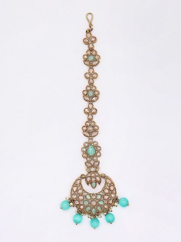 Exotic India Padmavati Stone Studded Choker Necklace Set With Earrings And Mangtika 