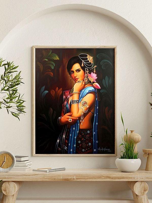 Exotic India "Padmini" The Lotus Lady Oil Painting On Canvas | Without Frame 
