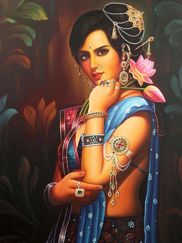 Exotic India "Padmini" The Lotus Lady Oil Painting On Canvas | Without Frame 