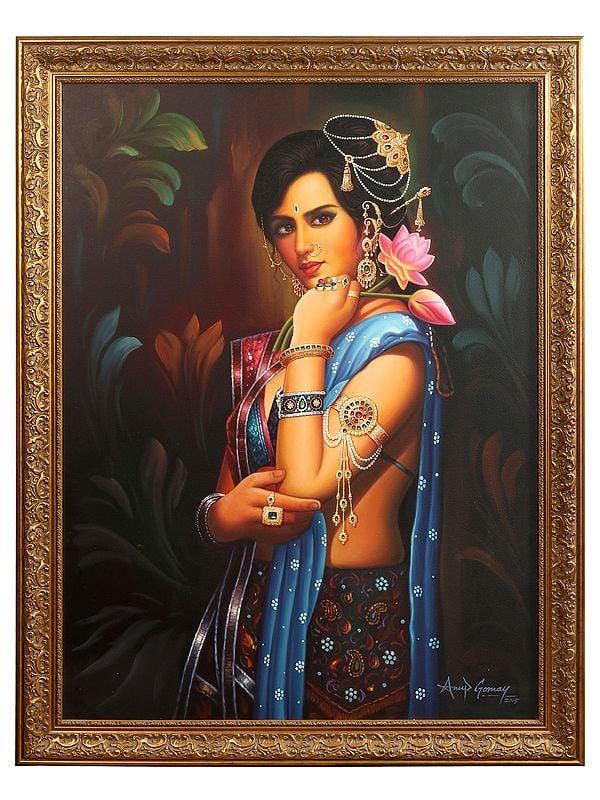 exotic india "Padmini" The Lotus Lady Oil Painting on Canvas | Without Frame 