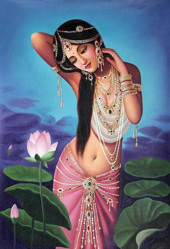 exotic india "Padmini" Woman Emerging From Lotus Pond