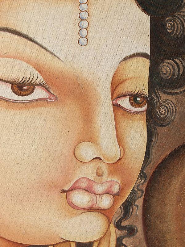 Exotic India Painting Of Ajanta Lady | Framed Oil Painting 