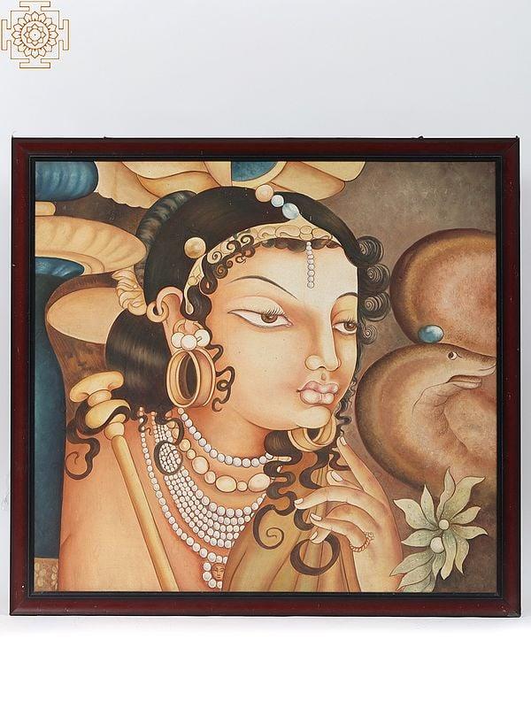 exotic india Painting of Ajanta Lady | Framed Oil Painting 