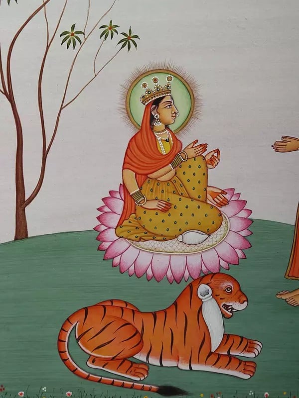 Exotic India Painting Of Gods Visiting Devi Parvati In Kangra-style | Watercolor On Paper 