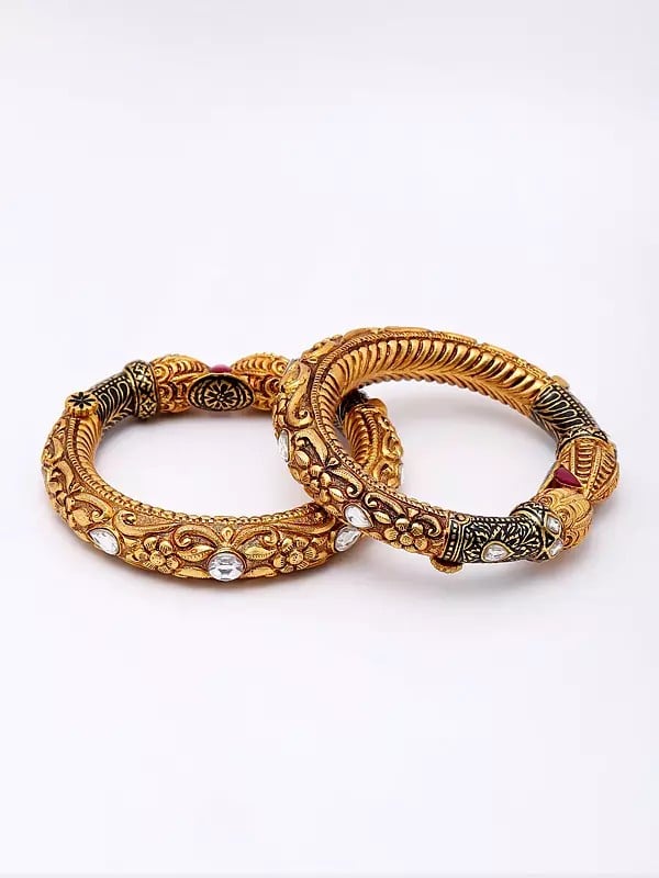 exotic india Pair of Ornate Traditional Bangles with Stone Embellishments 