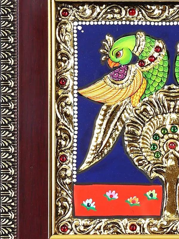 Exotic India Pair Of Parrots | 24 Karat Gold Work | Framed Tanjore Painting