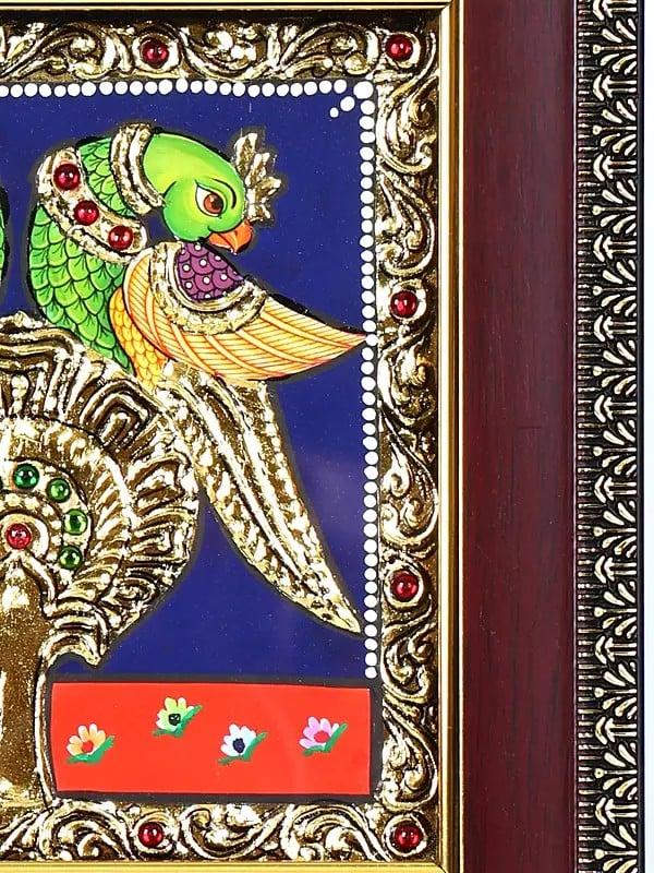 Exotic India Pair Of Parrots | 24 Karat Gold Work | Framed Tanjore Painting
