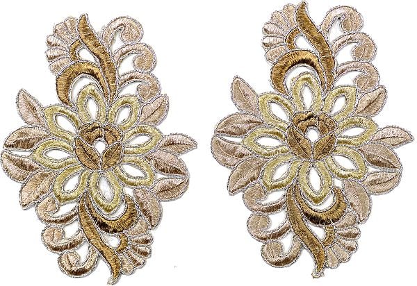 exotic india Pair of Zari-Embroidered Floral Patches with Cut-work 