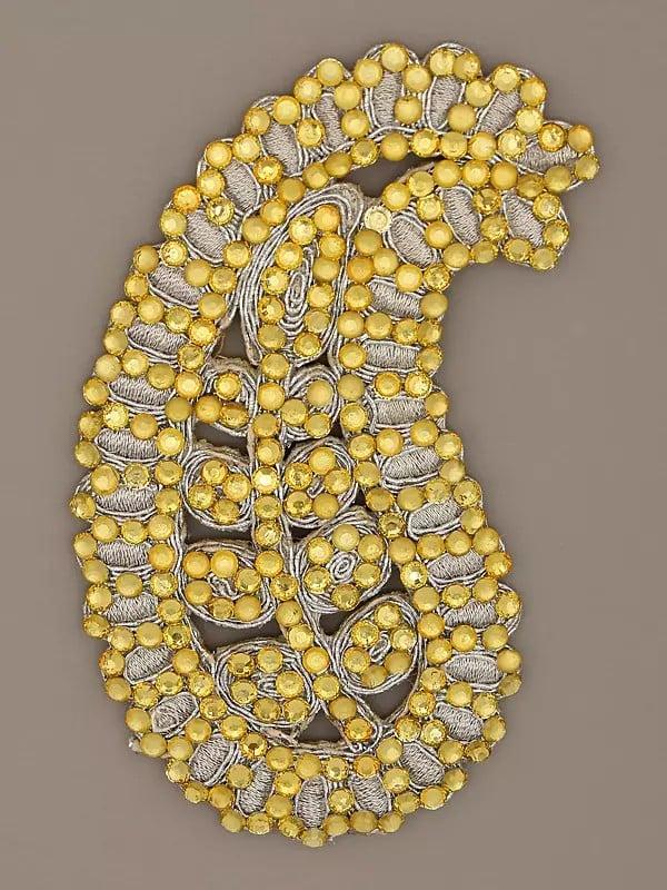 Exotic India Paisley Patch Embroidered With Beads (Pair) 