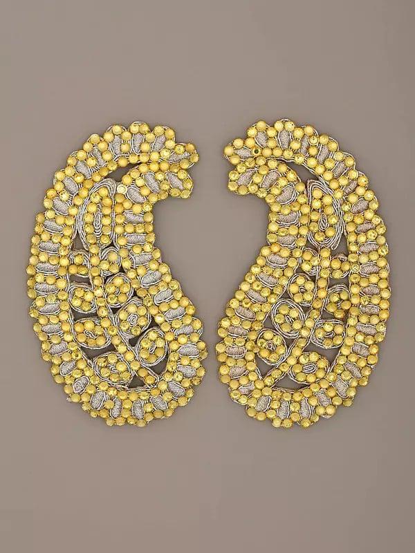 exotic india Paisley Patch Embroidered with Beads (Pair)