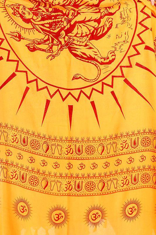 Exotic India Pale-Marigold Prayer Shawl Printed Goddess Durga Figure 