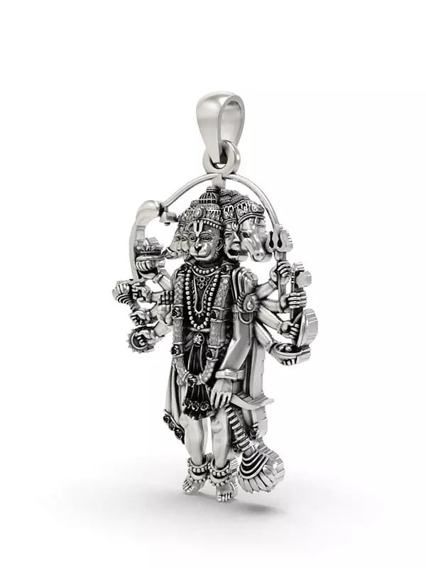 Exotic India Panchamukhi Lord Hanuman Sterling Silver Pendant
