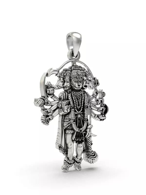 Exotic India Panchamukhi Lord Hanuman Sterling Silver Pendant