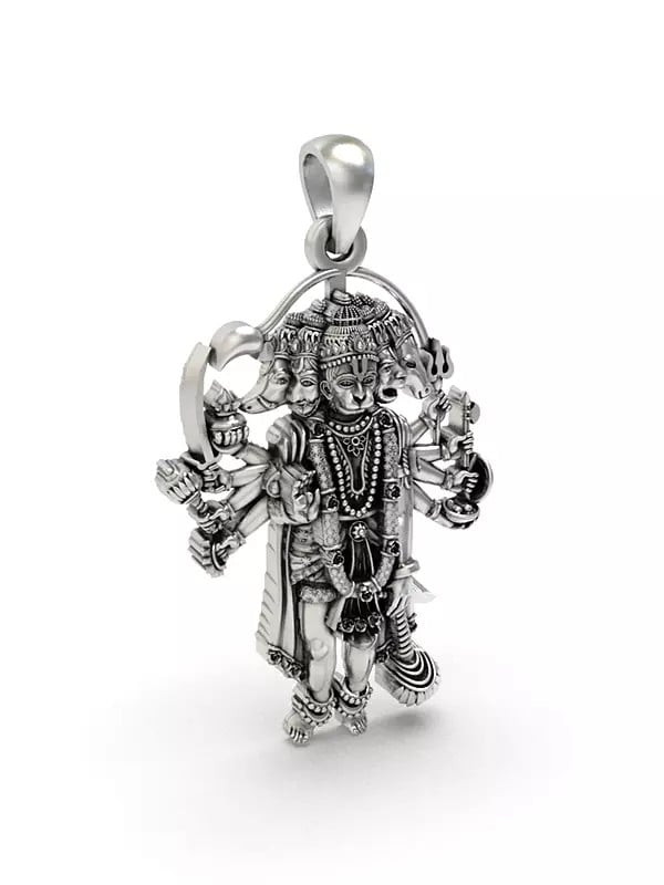 Exotic India Panchamukhi Lord Hanuman Sterling Silver Pendant