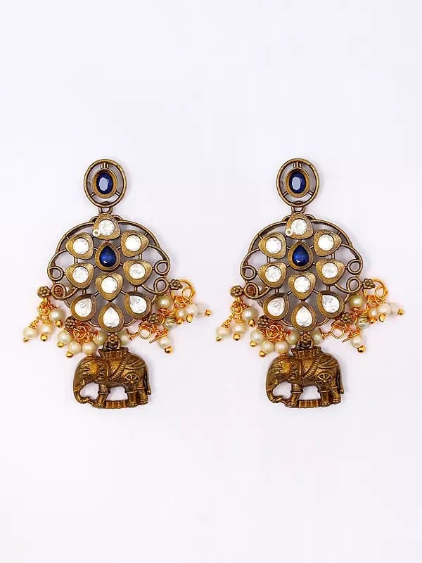 Exotic India Panchmukhi Goddess Lakshmi Long Necklace And Earrings Set With Stones And Beads