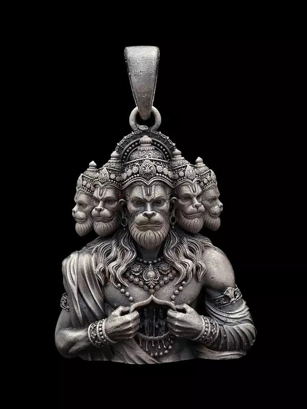 exotic india Panchmukhi Hanuman Antique Finish Pendant 