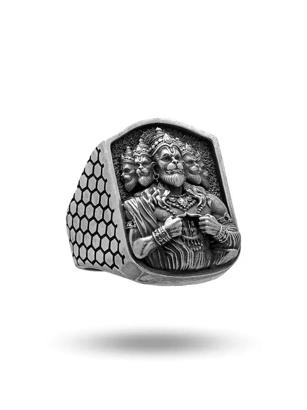Exotic India Panchmukhi Hanuman Antique Finish Ring 