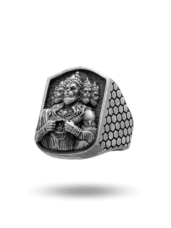 Exotic India Panchmukhi Hanuman Antique Finish Ring 