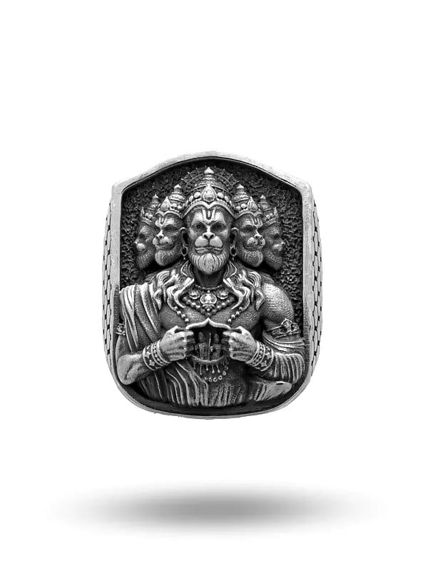 exotic india Panchmukhi Hanuman Antique Finish Ring 