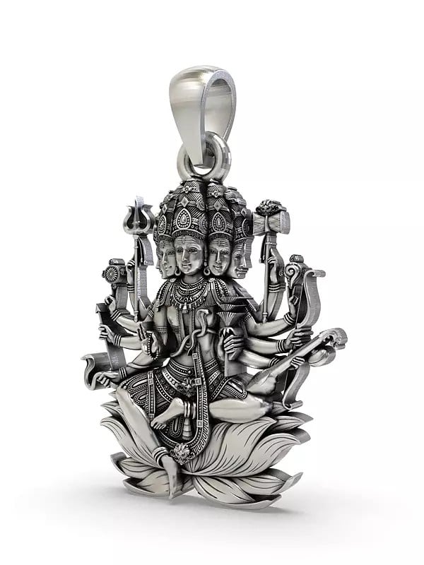 Exotic India Panchmukhi Lord Shiva Sterling Silver Pendant