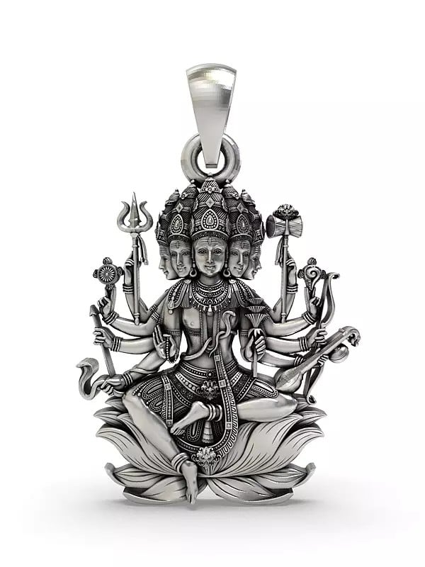 exotic india Panchmukhi Lord Shiva Sterling Silver Pendant 